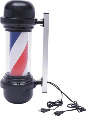Produktbild von Barber Pole/Friseurschild - LED Wandleuchte - Rotierende rot-weiß-blaue Streifen - Kunststoff - Elfenbeinfarben