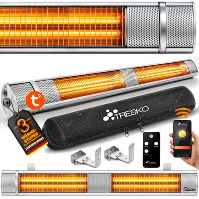 Produktbild von TRESKO® Infrarot Heizstrahler 3000W mit WiFi & Fernbedienung Innen & Außen | Wärmestrahler Terrasse elektrisch mit 3 Heizstufen | Wand-Infrarotstrahler Terrassenstrahler Wickeltischstrahler Outdoor