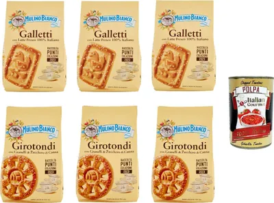 Produktbild von Testpaket Mulino Bianco Galletti und Girotondi Kekse mit 100% italienischer Frischmilch 6x 350 g Biscuits cookie + Italian gourmet polpa 400g