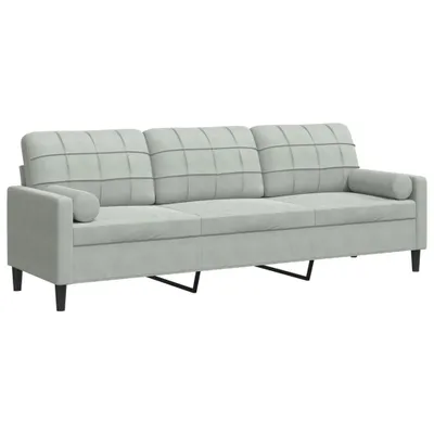 Produktbild von vidaXL Sofa 3-Sitzer mit Zierkissen Hellgrau 210 cm Samt