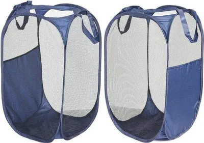 Produktbild von Unyqoos® Faltbarer Wäschekorb 2er-Set – Pop-up Wäschetonne für Kinder mit Griffen, Stoffkorb 36×36×58 cm, bis 5 kg, blau, Nylon mit Stahlrahmen, atmungsaktives Mesh