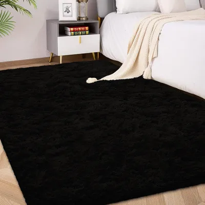 Obrázek produktu pro Měkký, huňatý koberec, 140 x 200 cm, černý, extra měkký
