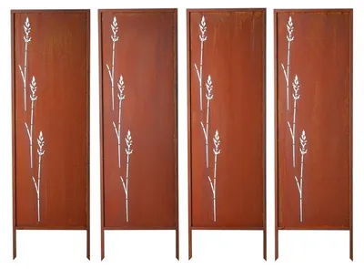 Immagine prodotto di Schermo parasole in metallo, 50 x 160 cm. Recinzione moderna autoportante, pannello divisorio da giardino con picchetti di fissaggio allungati e piastra Acciaio al carbonio, divisorio autoportante da esterno per giardino e interni
