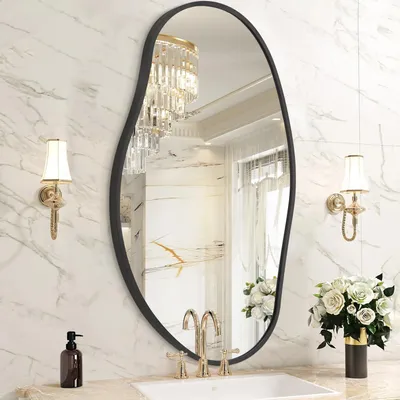 Image de Miroir mural asymétrique, cadre en métal noir, 40 x 75 cm