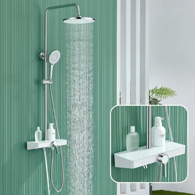 Douchesystem ohne Thermostat, 26 cm Regendusche, Handbrause, Glasablage