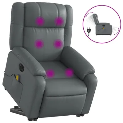 Image de vidaXL Fauteuil de massage avec releveur électrique Gris Similicuir