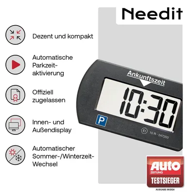 Produktbild von Needit elektronische Parkscheibe Park Mini I automatische Parkscheibe elektrisch mit Zulassung vom Kraftfahrt-Bundesamt I Digitale Parkuhr mit 2