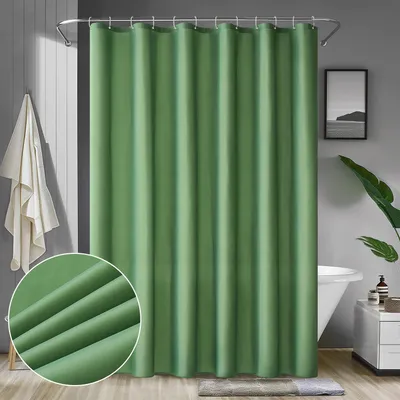 Produktbild von Duschvorhang 180 x 200 cm, grün, wasserdicht, schimmelresistent, waschbar, schnelltrocknend, für Bad und Dusche, inklusive 12 Duschvorhangringen