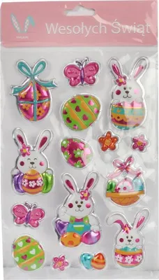 Zdjęcie produktu dla Żelowe Naklejki Wielkanocne na Okna, Zajączki i Jajka, Samoprzylepne, Kolorowe, Bezpieczne dla Dzieci, 20 cm x 14 cm.