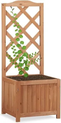 Image de Jardinière en bois 2 en 1 avec treillis