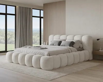 Produktbild von Chilly Möbel Design Bett Stone - Polsterbett mit Bettkasten, Lattenrost und Kopfteil 200x200 cm / Metallrahmen / Samt / Beige
