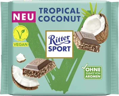 Zdjęcie produktu dla Ritter Sport Tropical Coconut vegan z tartym kokosem opakowanie 100g