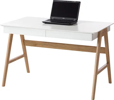 Produktbild von home24 Schreibtisch - Eiche Teilmassiv - Weiß / Eiche