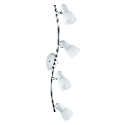 A wall-mounted light fixture with four adjustable spotlights.