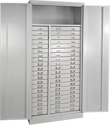 Produktbild von Schubladenschrank Chinchilla mit 40 Schubladen + 1 Ablageboden | HxBxT 179x80x41cm | Lichtgrau