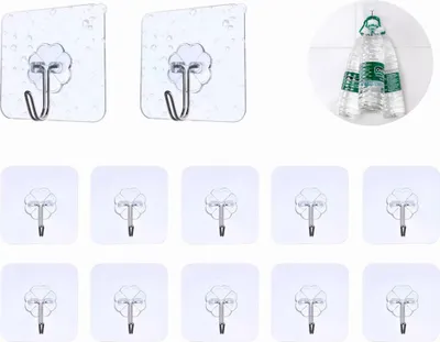 Produktbild von 12 Stück Transparent Haken Selbstklebend Wandhaken Wasserfest Badezimmer Deckenhaken Haken Ohne Bohren Kleiderhaken Handtuchhaken für Küche Bad Wand Tür Decke Aufhänger,