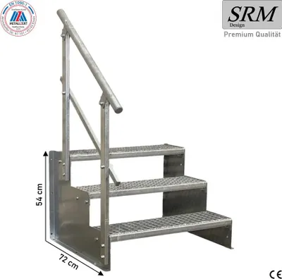 Zdjęcie produktu dla 3 stopnie schodów wolnostojących model 2 schody ocynkowane schody stalowe wysokość stopnia 18 cm, szerokość 100 cm, wysokość 54 cm 1x poręcz