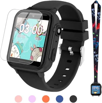 Obrázek produktu pro Dětské hodinky Smartwatch pro chlapce a dívky, hračka pro děti od 3 do 12 let, s 31 hrami, 8 příběhy, hudbou, budíkem, fotoaparátem, vánoční dárek, černá barva