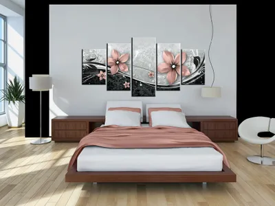 Produktbild von Akustikbild Blumen Ornament 200x100 cm Bilder Akustikschaum Hochleistungsschallabsorber Schallschutz Leinwand 5 tlg Wandbild Raumakustik Schalldämmung b-A-0075-b-p