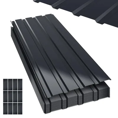 Image de Vigevee 12 tôles trapézoïdales 115 cm x 45 cm = 6 m² de tôle de toiture pour abri de jardin ou abri de voiture, couleur anthracite, galvanisée, tôle profilée, tôle murale, tôle de toiture, tôle ondulée, panneaux de toiture