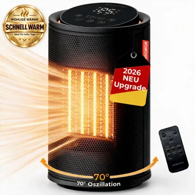 Produktbild von WOWDSGN Heizlüfter Energiesparend Klein 1500W, mit RGB-Licht, ECO Modus, 3 Heizmodi, Überhitzungs- & Kippschutz, 24H Timer, Leise 34dB & Tragbar