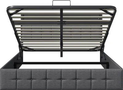 Produktbild von CDGlobal Polsterbett 160x200cm mit USB und Lattenrost, Hydraulisches Boxspringbett mit Stauraum, Stauraumbett Doppelbett mit Stauraumkopfteil und LED/Typ C, Leinen, Grau