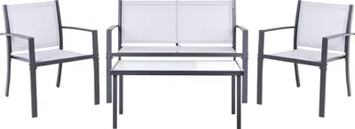 Produktbild von BELIANI Lounge Set Grau Metall 4-Teilig Modern 2-Sitzer Sofa 2 Stühle u. Couchtisch Outdoor Terrasse Balkon Gartenset Gartenmöbel Set Sitzgruppe
