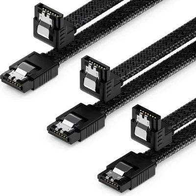 Produktbild von deleyCON 3x 50cm SATA 3 Nylon Kabel HDD SSD 1 Stecker 90° Gewinkelt Schwarz