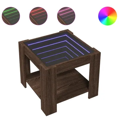 Obrázek produktu pro vidaXL LED konferenční stolek hnědý dubový vzhled 53x53x45 cm materiál na bázi dřeva