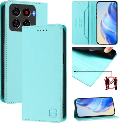 Obrázek produktu pro Kožené pouzdro pro ZTE Blade A56, flipové pouzdro s přihrádkami na karty, peněženkou a stojánkem Tyrkysový