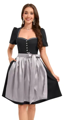 Produktbild von YesFashion Damen Dirndlkleid 2tlg. Elegantes Trachtenkleid mit Puffärmeln und Schürze, Schwarz, 52