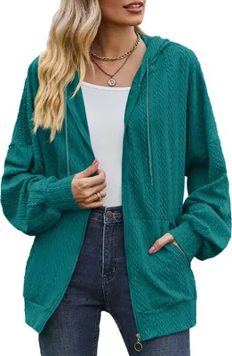 Produktbild von ASKSA Damen Kapuzenjacke Sweatshirt mit Reissverschlus Einfarbig Zip Hoodie Oversize Sweatjacke, Gruen, XL