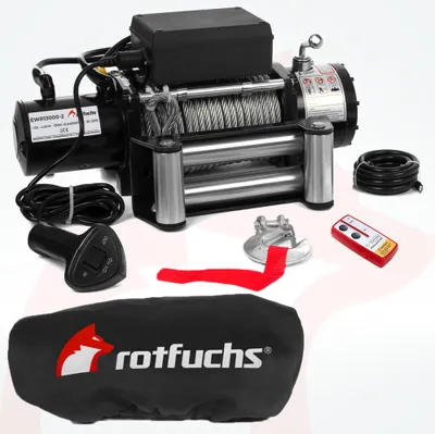 Produktbild von ROTFUCHS Elektrische Seilwinde 12v mit Funkfernbedienung & Schutzhülle – 5909 kg 13000 lbs, 6 PS Power Offroad 4x4 Motorwinde Forst Seilzug