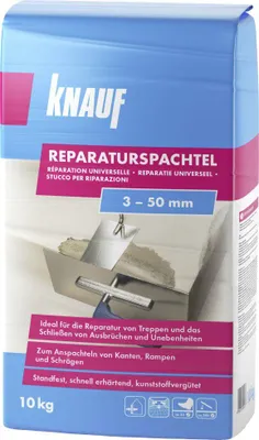 Produktbild von Knauf Reparaturspachtel 10 kg, schnell erhärtend, kunststoffvergütet, 3-50 mm, für Innen & Außen