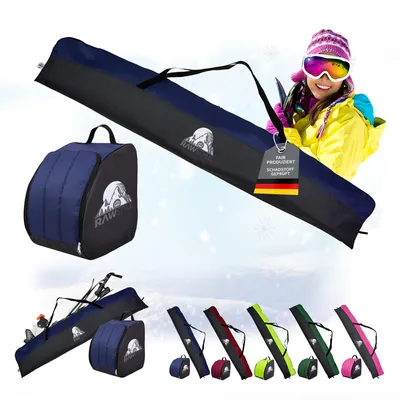 Immagine prodotto di Rawstyle borsa da sci borsa porta scarponi set SKI borsa 160cm o 180cm impermeabile borsa da sci copertura sport invernali combi (160cm-nero-blu)