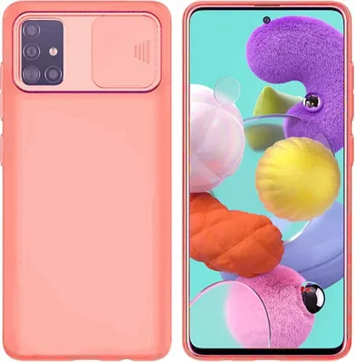 Produktbild von 360 Grad Schutz CamShield Silikon Cover Case Slim Handyhülle Schutzhülle mit Kameraschutz Kameraabdeckung für Samsung Galaxy A51 (A515F) Pfirsich
