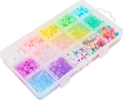 Produktbild von Perlenset ca. 500 Stück, 15 verschiedene Perlenarten, runde und eckige Buchstabenperlen, opak und transparent