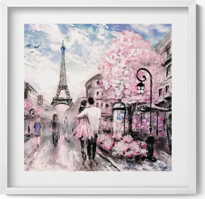 Produktbild von Paris und der Eiffelturm– Wandbild mit Rahmen – Gerahmtes Bild  – Wanddekoration – 50x50 cm –  Weiß Rahmen