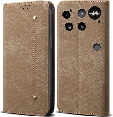 Image de Etui pour Nothing Phone 3, étui portefeuille en cuir avec fermeture magnétique et support Khaki