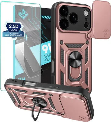 Produktbild von Armor Handyhülle für Apple iPhone 17 Pro Max mit 9H Displayglas Displayschutz Kameraschutz Handy Panzer Case Cover Schutzhülle Outdoor Farbe: Rosegold
