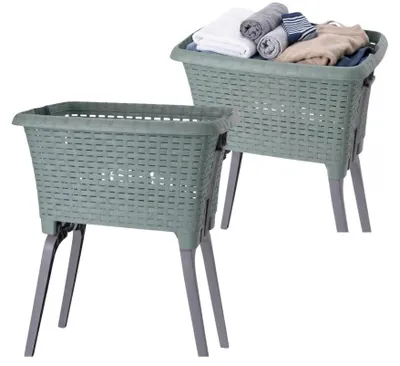 Produktbild von Wäschesammler auf Füßen, Kunststoff, grün, 38 Liter, 39 x 59 x 29 cm, Set aus 2 Stück