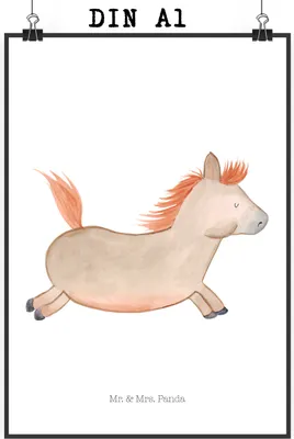 Produktbild von Mr. & Mrs. Panda Bild Pferd Springen DIN A1 - Weiß - Geschenk, Pferdestall, Stall, Pony, drucke, Wanddekoration, Reiten, wanddeko, Bauernhof, Kunstdruck, Pferde, Wandbild