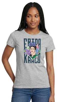 Produktbild von Spreadshirt Frida Kahlo Mit Blumenkranz Portrait Frauen T-Shirt, XL, Grau meliert