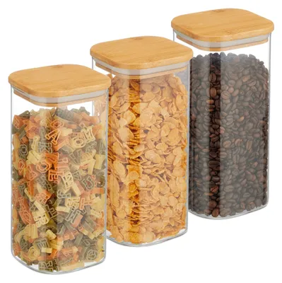 Vorratsdosen-Set 3er, 1500 ml, Glas mit Bambusdeckel, luftdicht
