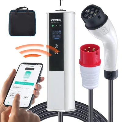 Produktbild von VEVOR Tragbares EV-Ladegerät Typ 2, 16A 3,7 kW, Elektrofahrzeug Ladegerät mit 8,6 m Ladekabel CEE 7/7 Stecker LCD-Bildschirm, IEC 62196 Heim-EV-Ladestation mit Tragetasche Ladekabel-Haken, IP66, 11 kW, 7,5 m