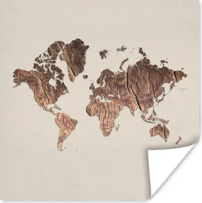 Produktbild von MuchoWow® Poster Weltkarte - Holz - Beige 50x50 cm - Wohnzimmerdekoration