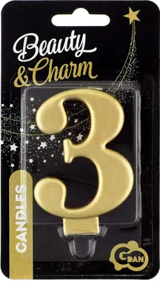 Image de Bougie d'anniversaire - 3 - or métallique - 8 cm