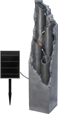 Produktbild von Dehner Gartenbrunnen Tubi, Solarbrunnen frostbeständig, Brunnen für Außen, mit LED Beleuchtung, ca. 113.2 x 27.5 x 27.5 cm, Polyresin, grau