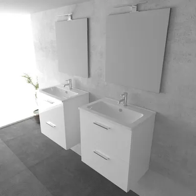 Produktbild von Vitra 3-teilige Badezimmerschrank-Set Weiss | Badmöbel Keramik Set mit Badspiegel | Waschbeckenunterschrank mit Vitra Spiegel | Vormontiert Waschtisch SET | Unterschränke mit Soft-Close