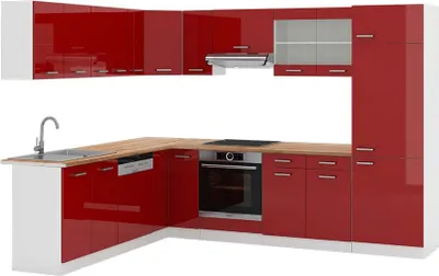 Produktbild von Eckküche Vicco R-Line Rot Hochglanz/Weiß 287 x 60 cm , AP Eiche, Model 42320